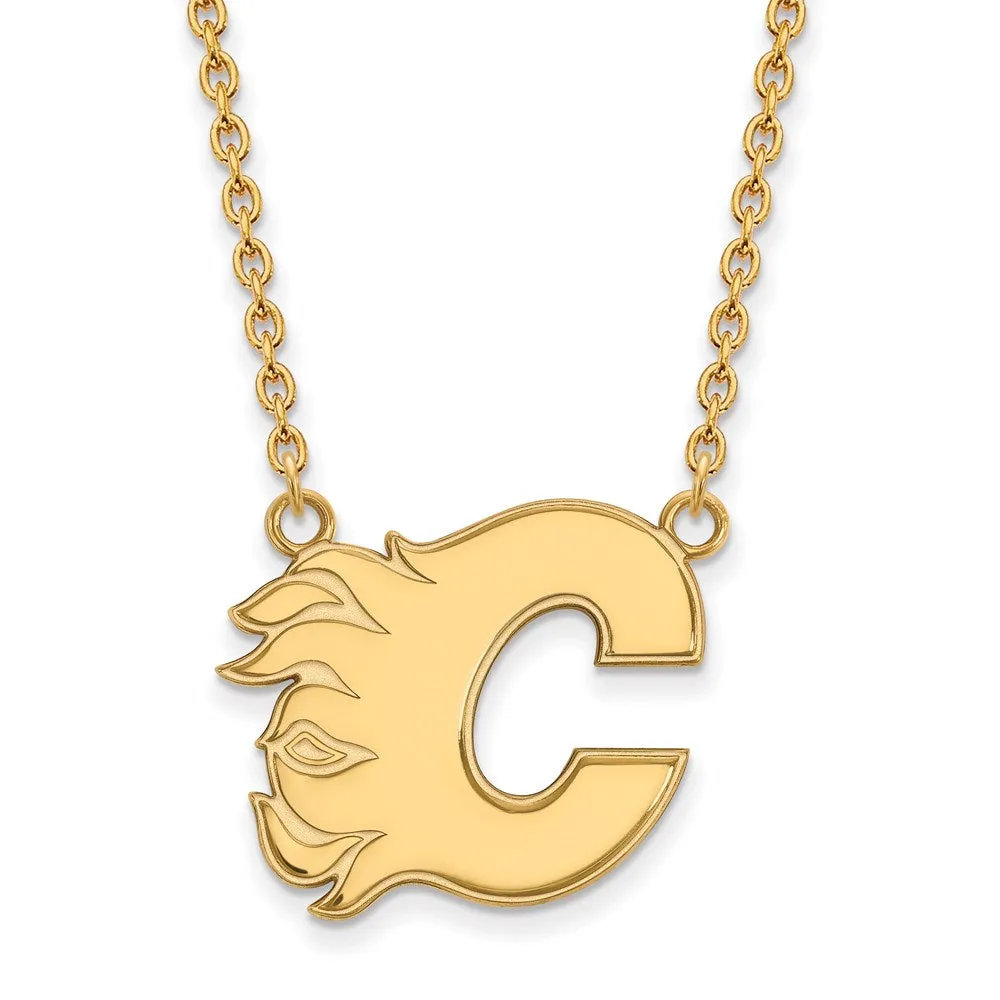 10k Yellow Gold NHL Calgary Flames Large Necklace, 18 Inch