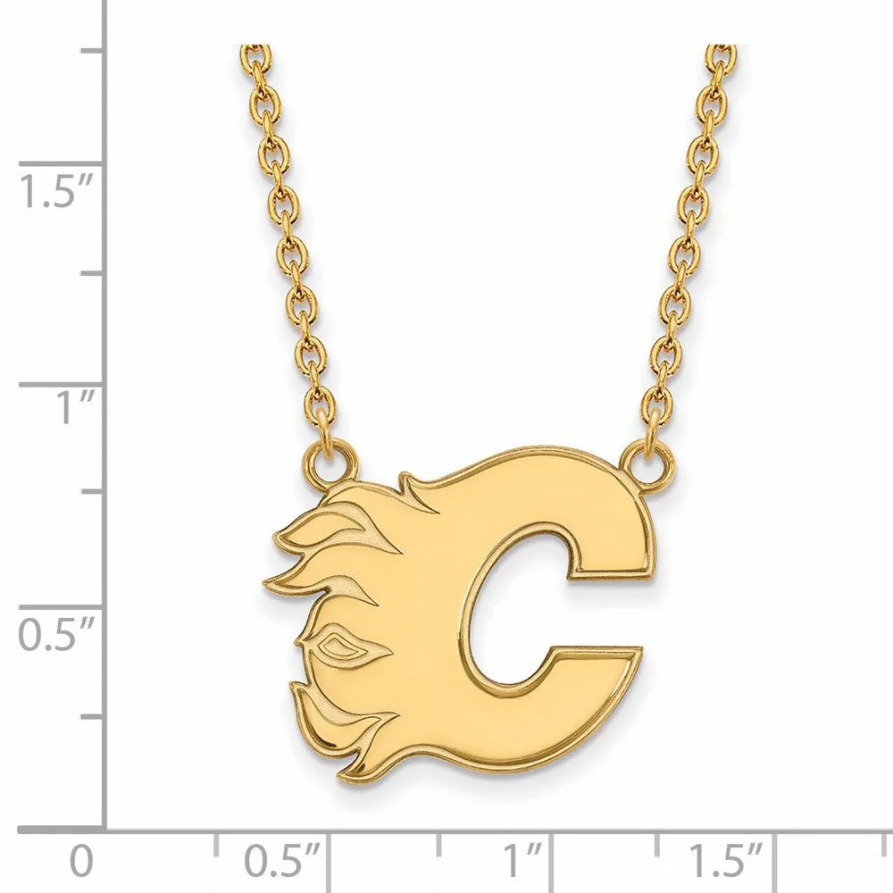 10k Yellow Gold NHL Calgary Flames Large Necklace, 18 Inch