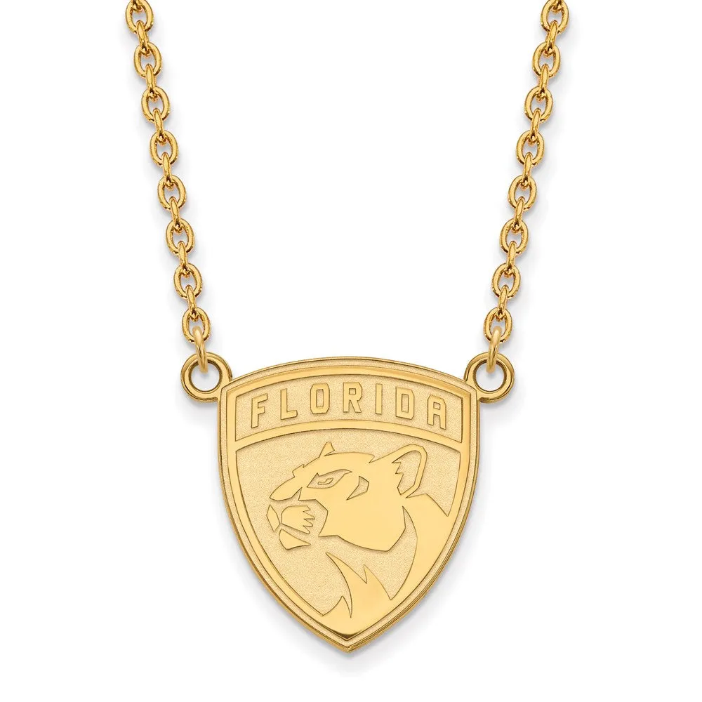 10k Yellow Gold NHL Florida Panthers Large Necklace, 18 Inch