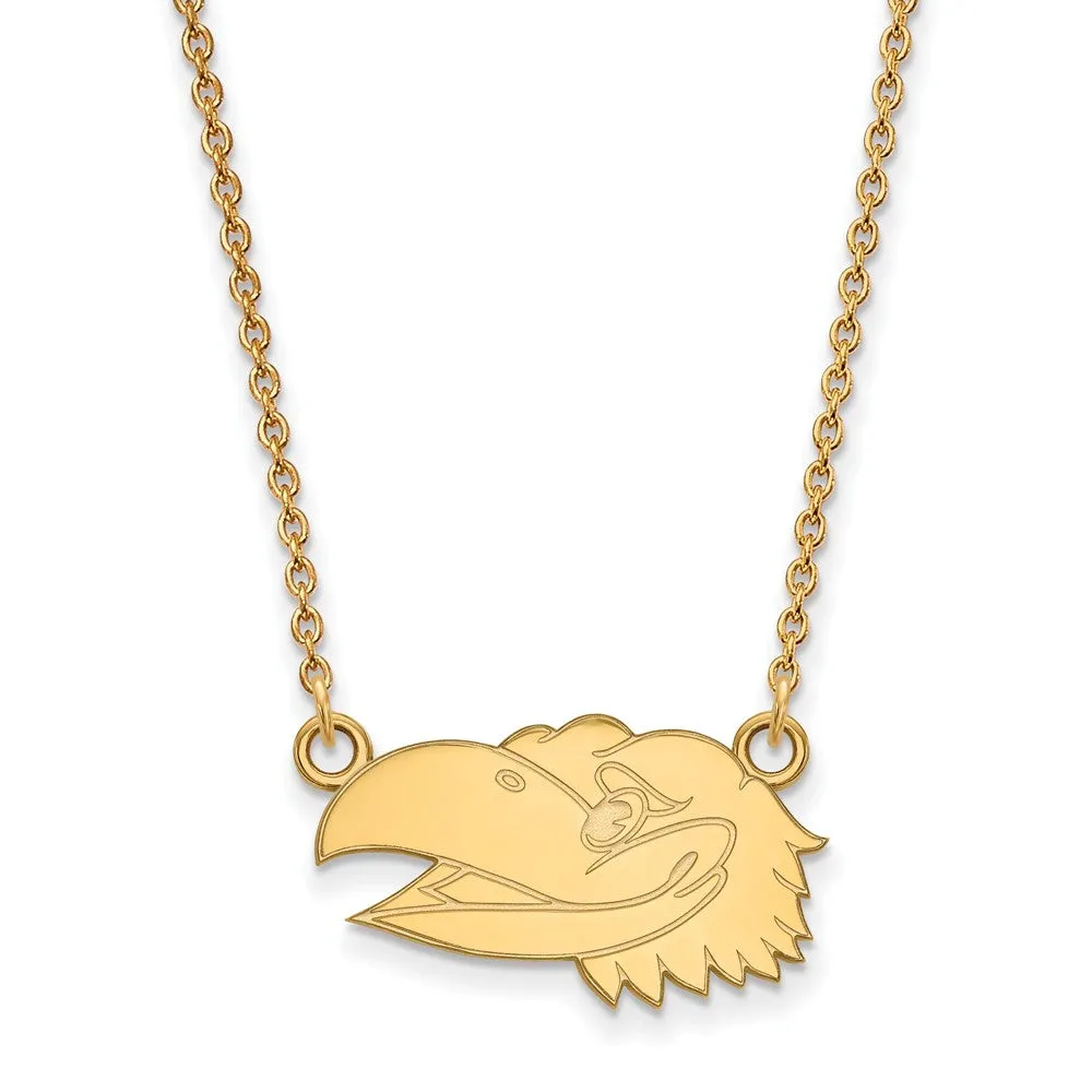 10k Yellow Gold U of Kansas Sm Jayhawk Face Pendant Necklace