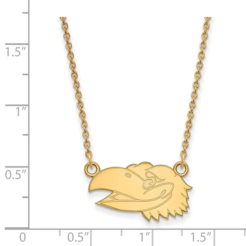 10k Yellow Gold U of Kansas Sm Jayhawk Face Pendant Necklace