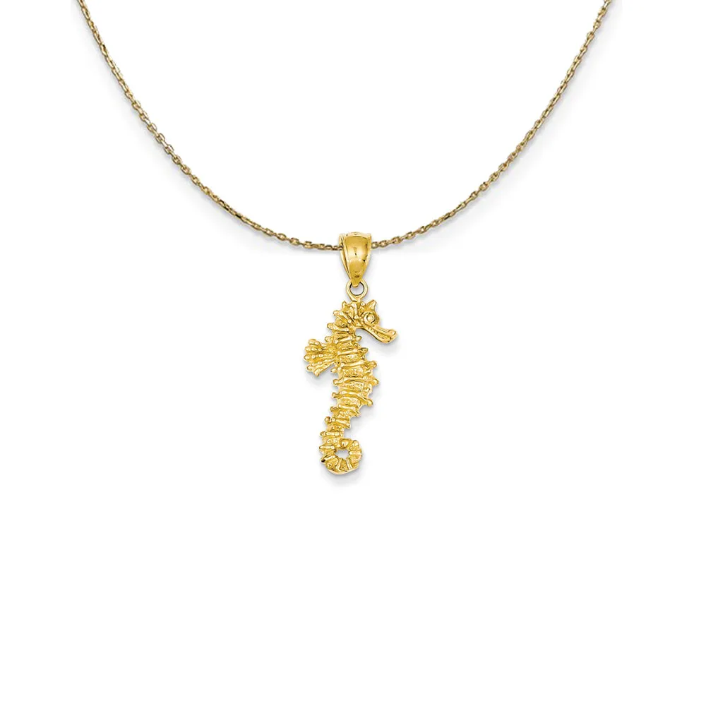 14k Yellow Gold 3D Textured Seahorse Necklace