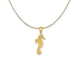 14k Yellow Gold 3D Textured Seahorse Necklace