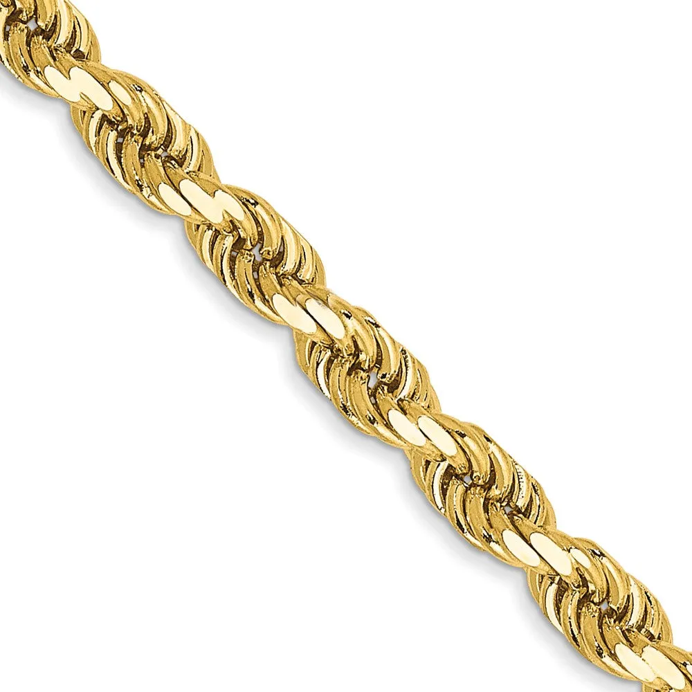 3.5mm 14K Yellow Gold Diamond Cut Hollow Rope Chain Necklace