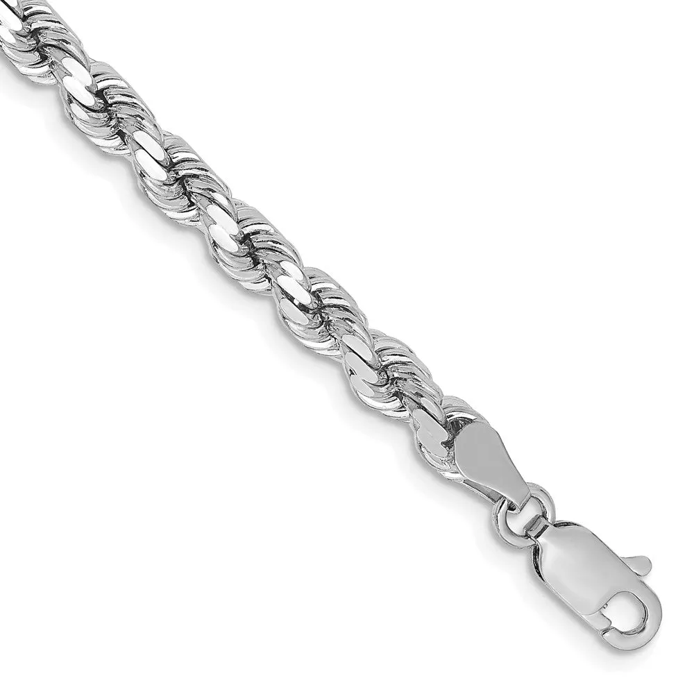 4.25mm 14K White Gold Diamond Cut Solid Rope Chain Necklace