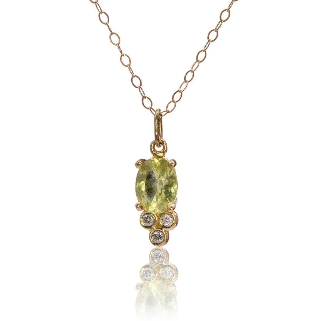 Accented Oval Green Montana Sapphire & Moissanite 14k Yellow Gold Pendant Necklace