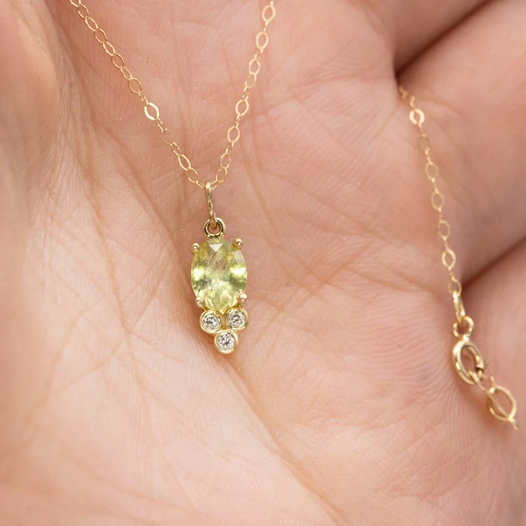 Accented Oval Green Montana Sapphire & Moissanite 14k Yellow Gold Pendant Necklace