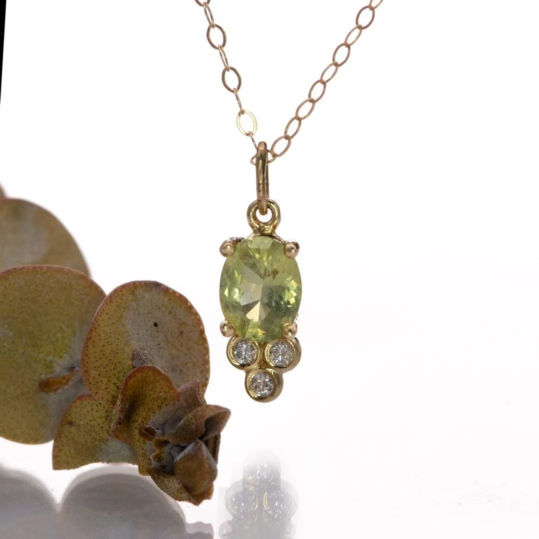 Accented Oval Green Montana Sapphire & Moissanite 14k Yellow Gold Pendant Necklace