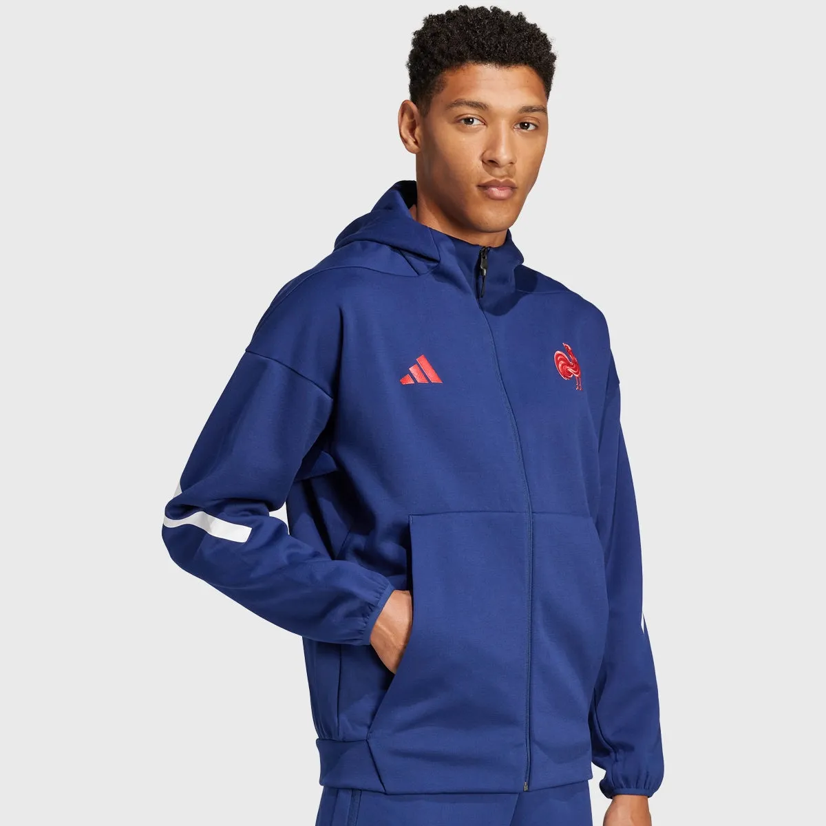 Adidas France Rugby Travel Full Zip Hoody Dark Blue