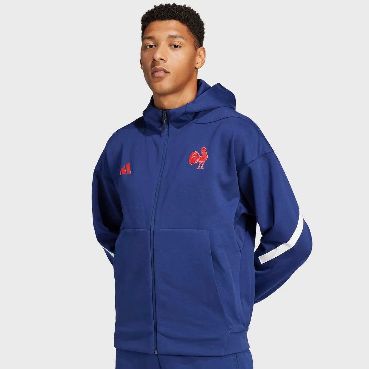 Adidas France Rugby Travel Full Zip Hoody Dark Blue