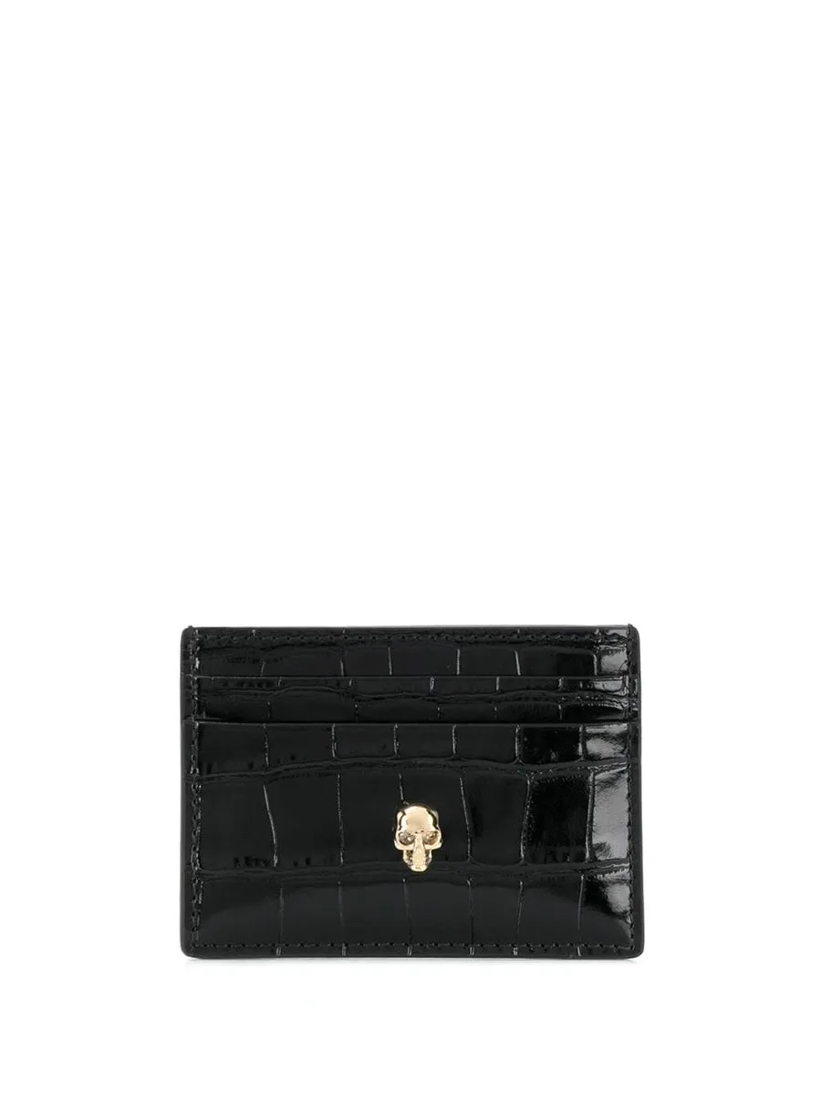 Alexander McQueen    Alexander Mc Queen Skull Embossed Croc Leather Card Holder