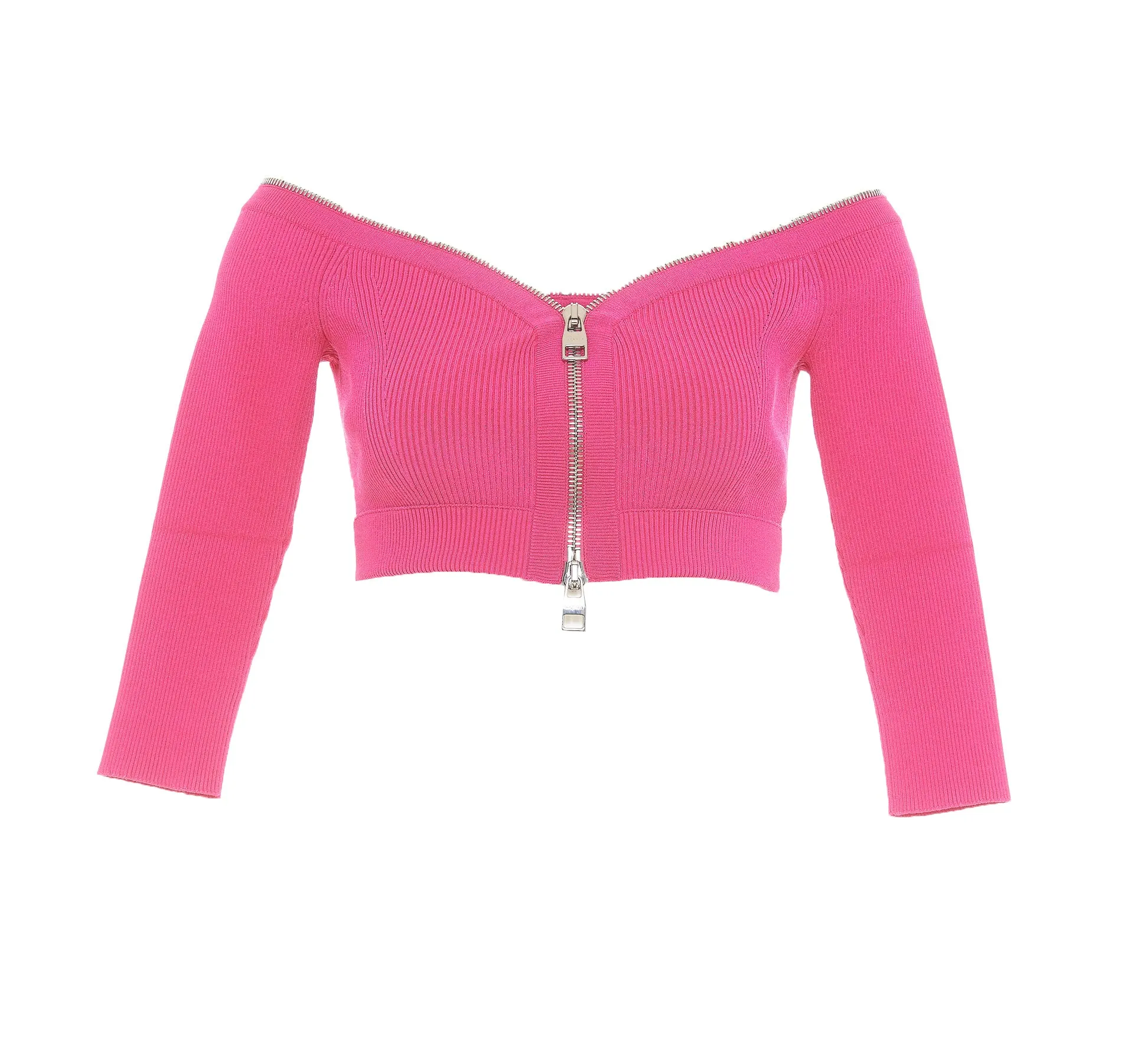 Alexander McQueen Off-Shoulder Zip-Up Cropped Top