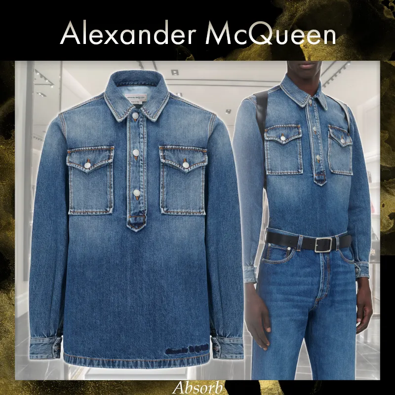 alexander mcqueen  |Street Style Long Sleeves Plain Cotton Shirts