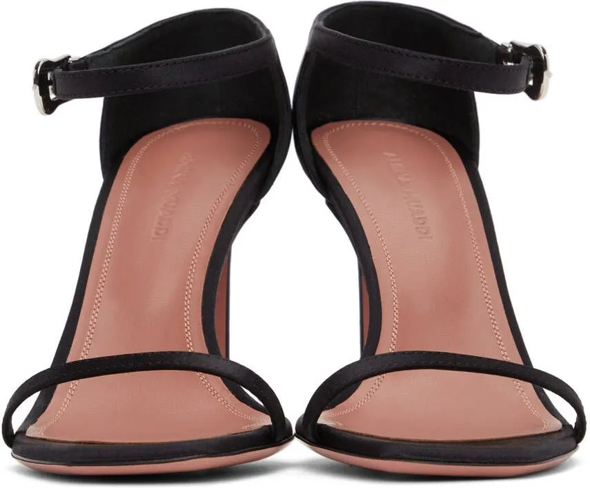 Amina Muaddi Black Satin Thelma Heeled Sandals