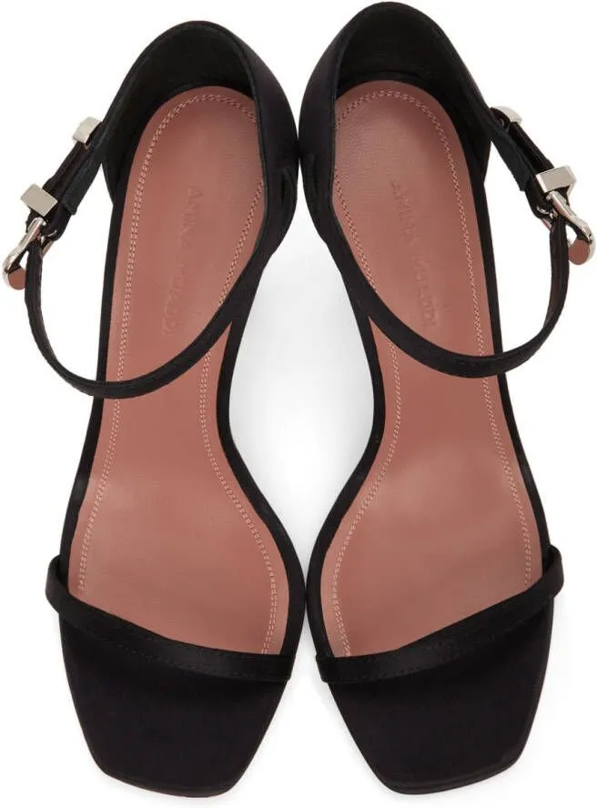 Amina Muaddi Black Satin Thelma Heeled Sandals