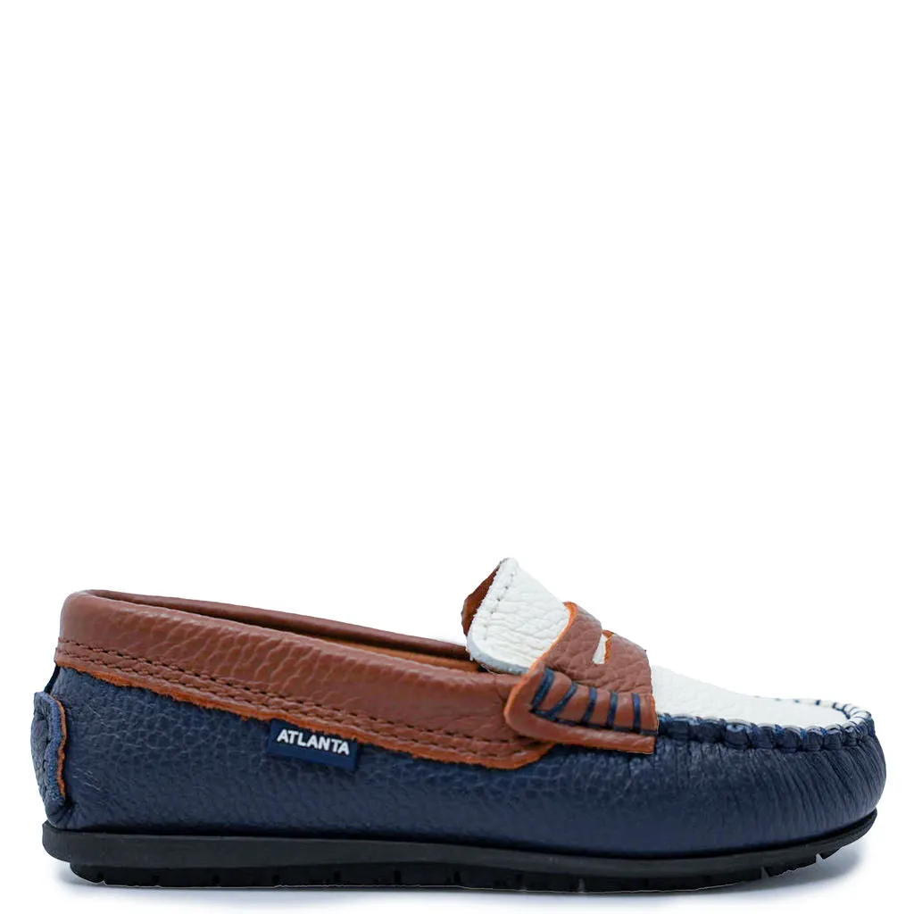 Atlanta Mocassin Blue White Brown Penny Loafer