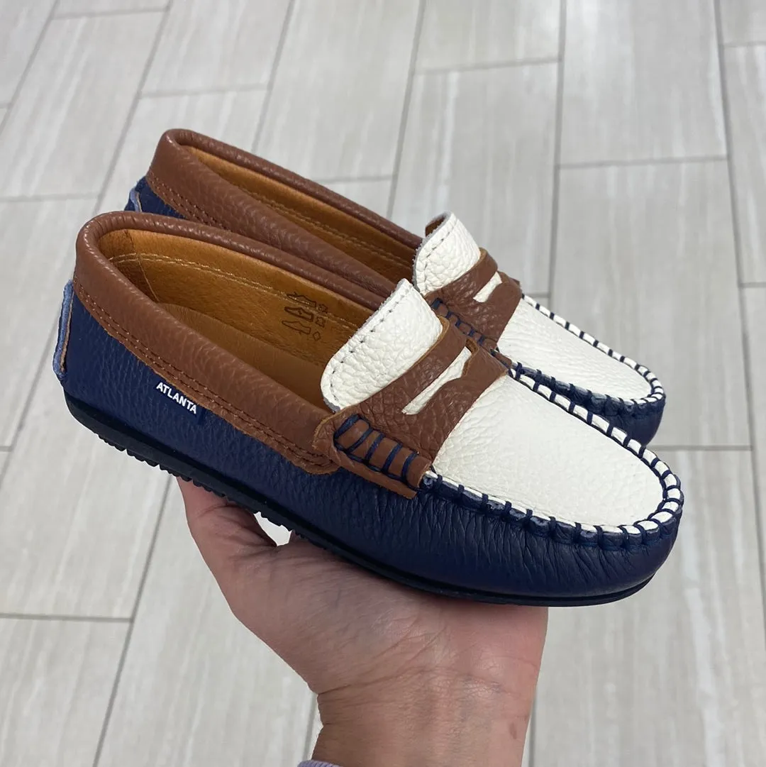 Atlanta Mocassin Blue White Brown Penny Loafer