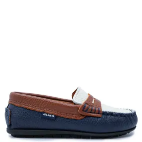 Atlanta Mocassin Blue White Brown Penny Loafer