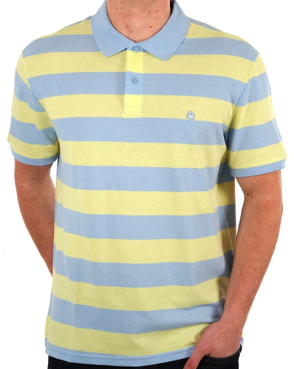 Benetton Striped Polo Shirt Yellow/Sky