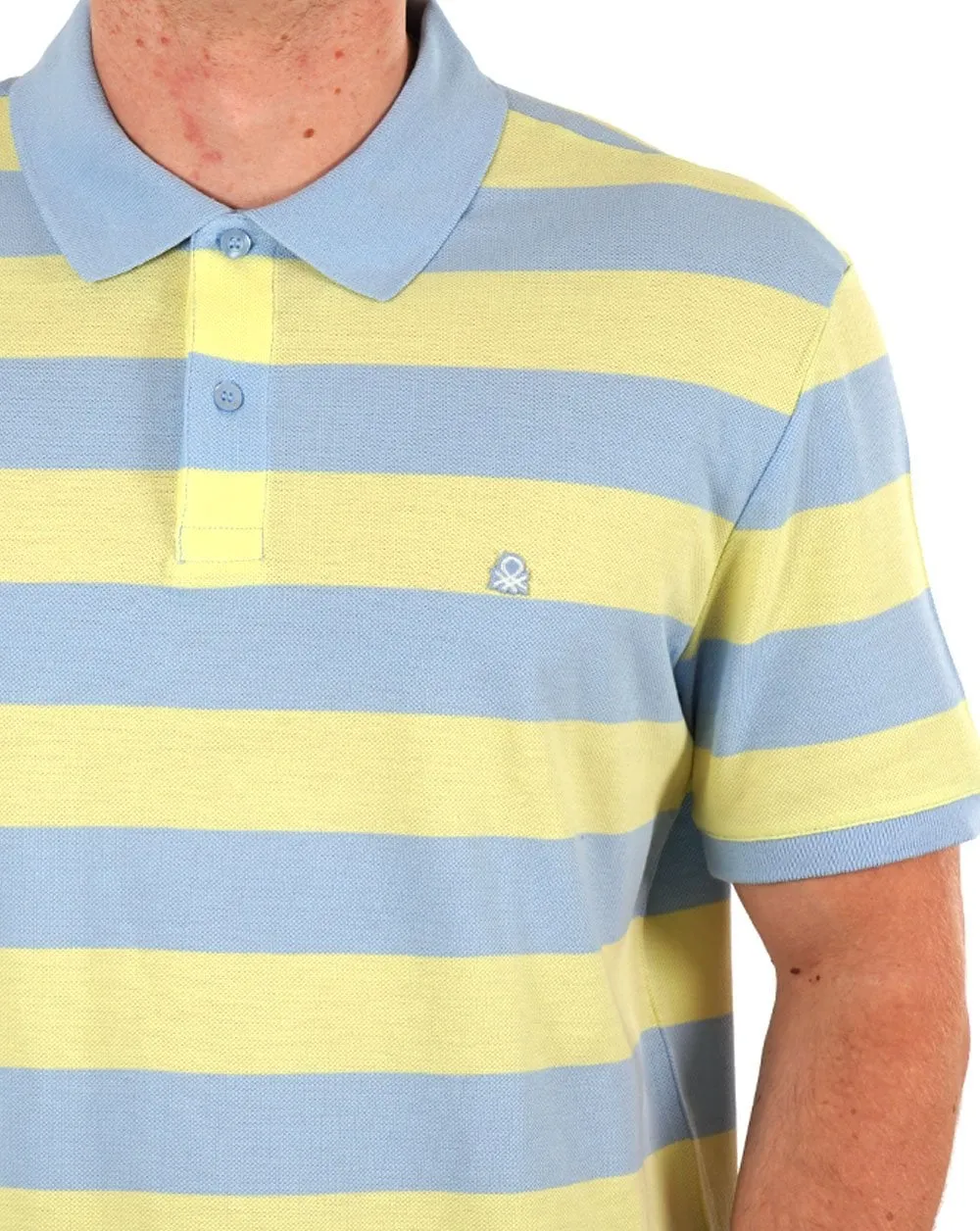 Benetton Striped Polo Shirt Yellow/Sky