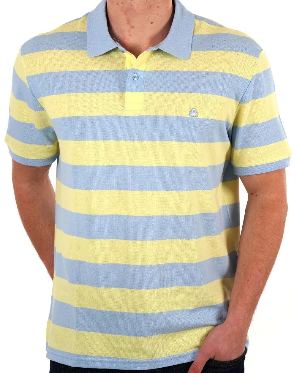 Benetton Striped Polo Shirt Yellow/Sky