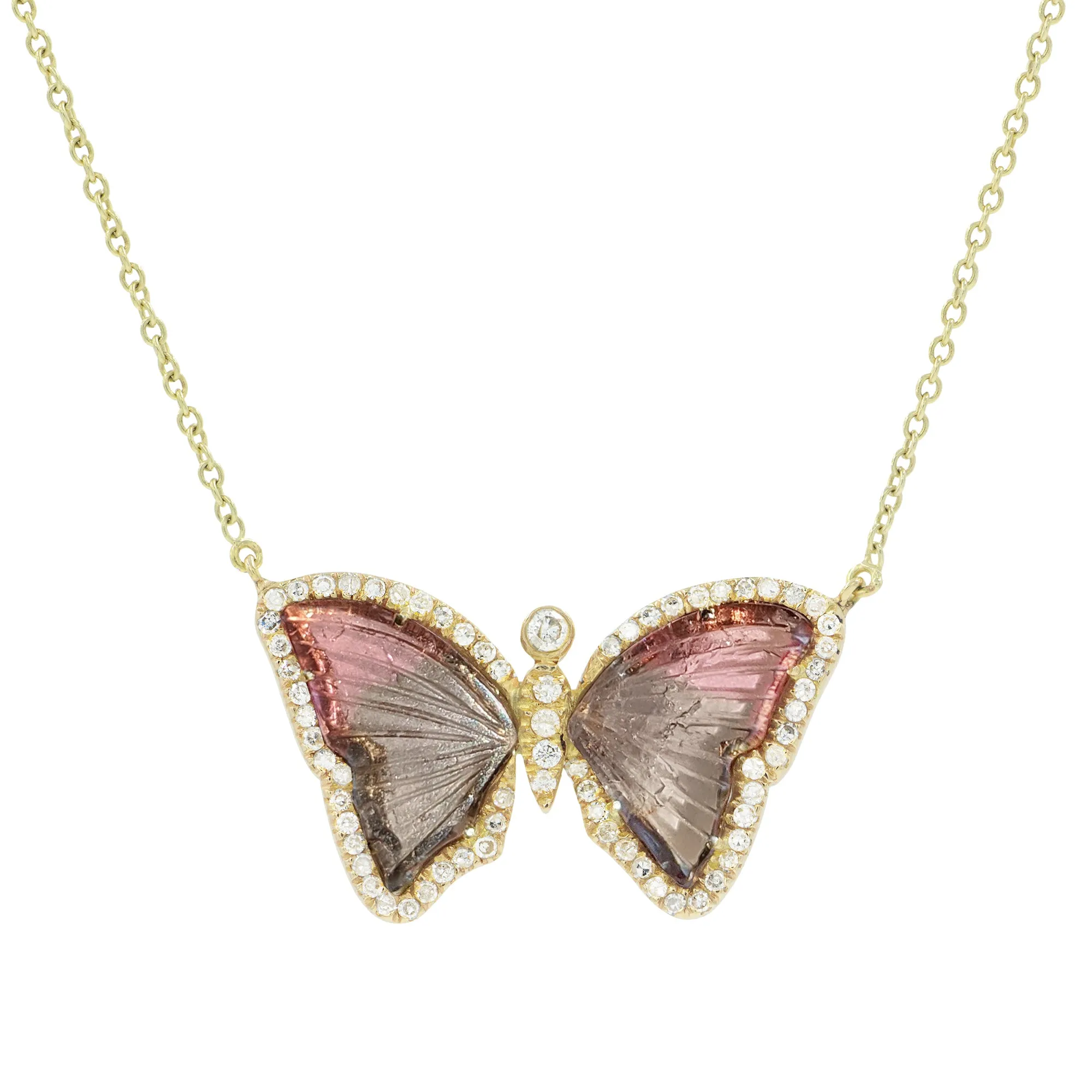 Bicolor Tourmaline Butterfly Necklace With Diamonds