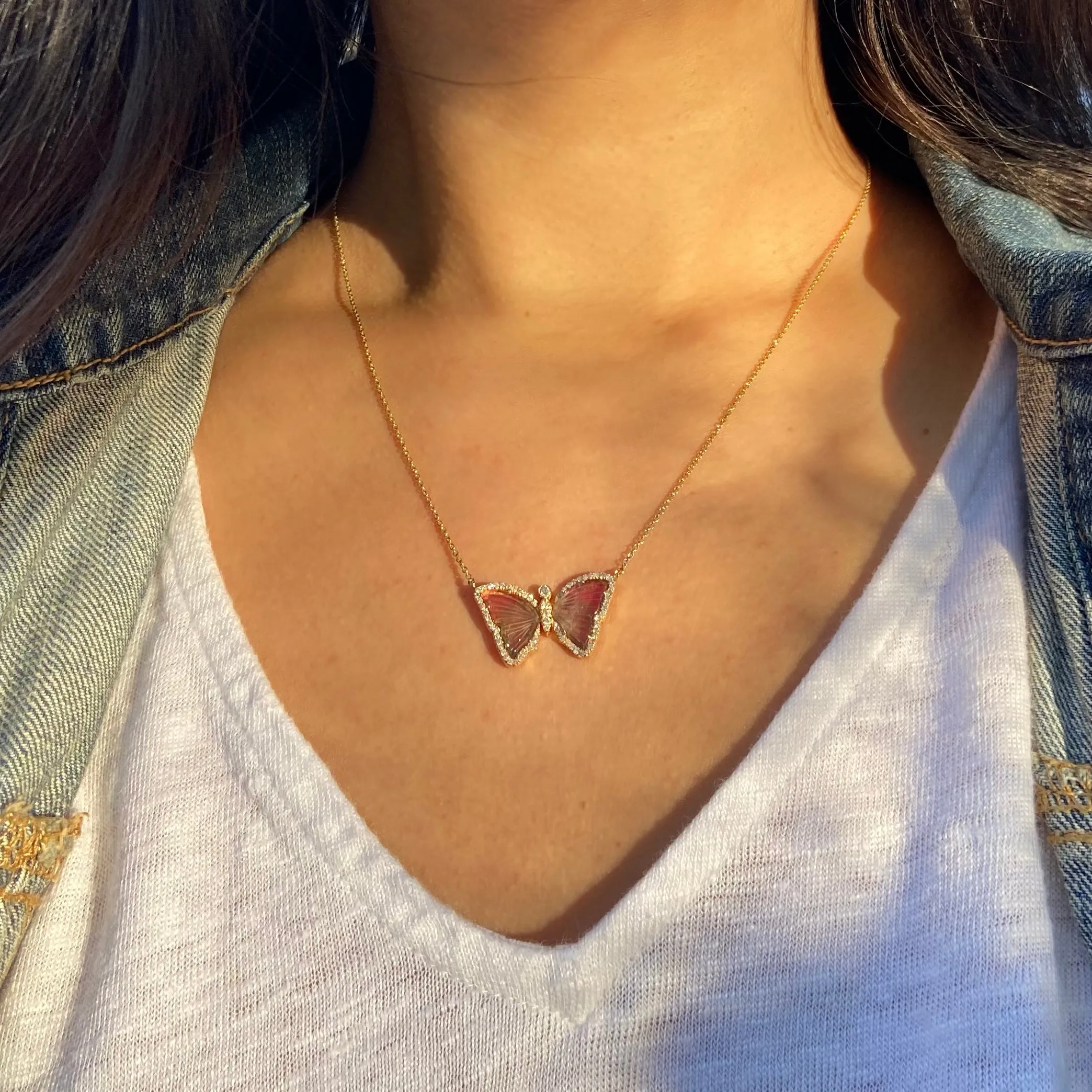 Bicolor Tourmaline Butterfly Necklace With Diamonds