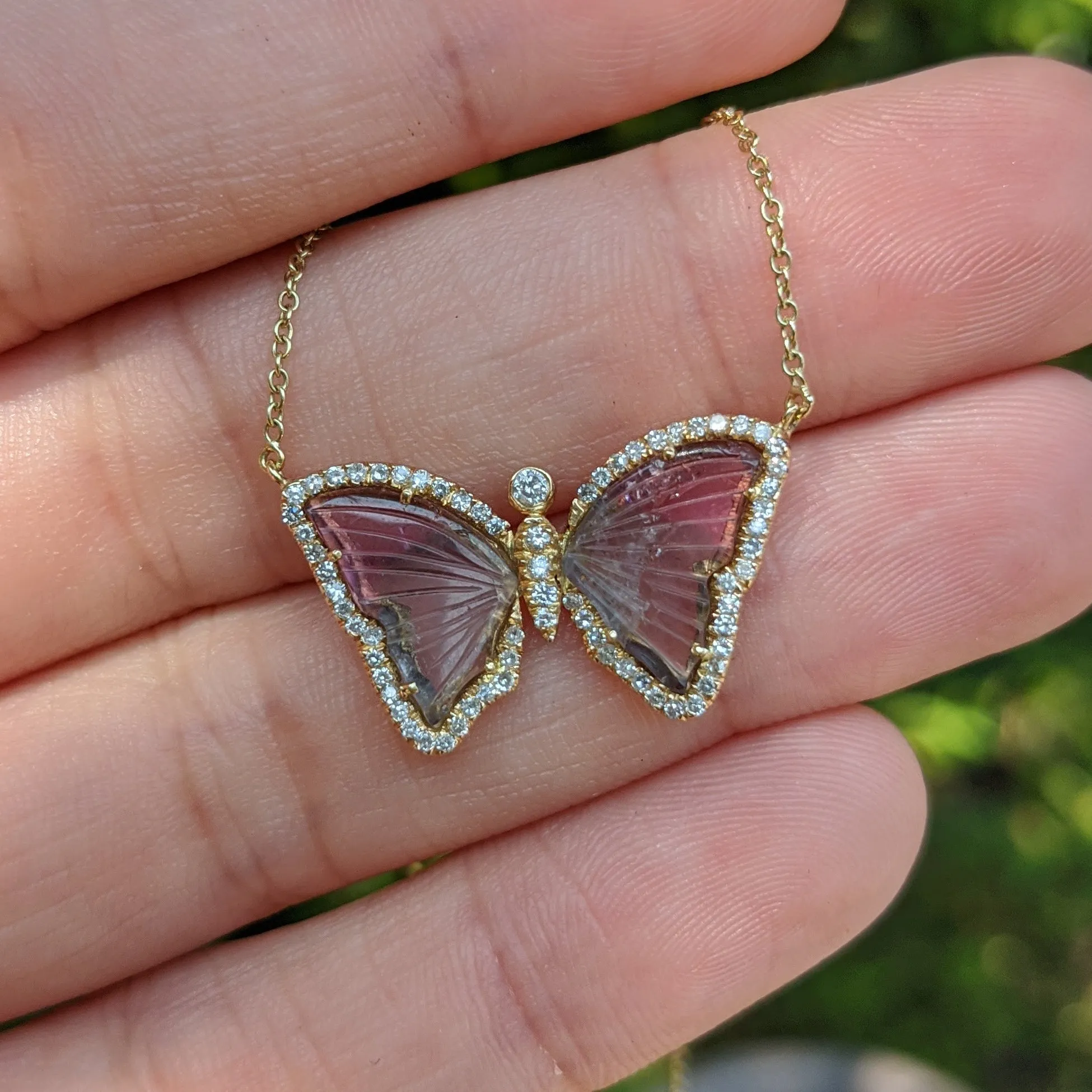 Bicolor Tourmaline Butterfly Necklace With Diamonds