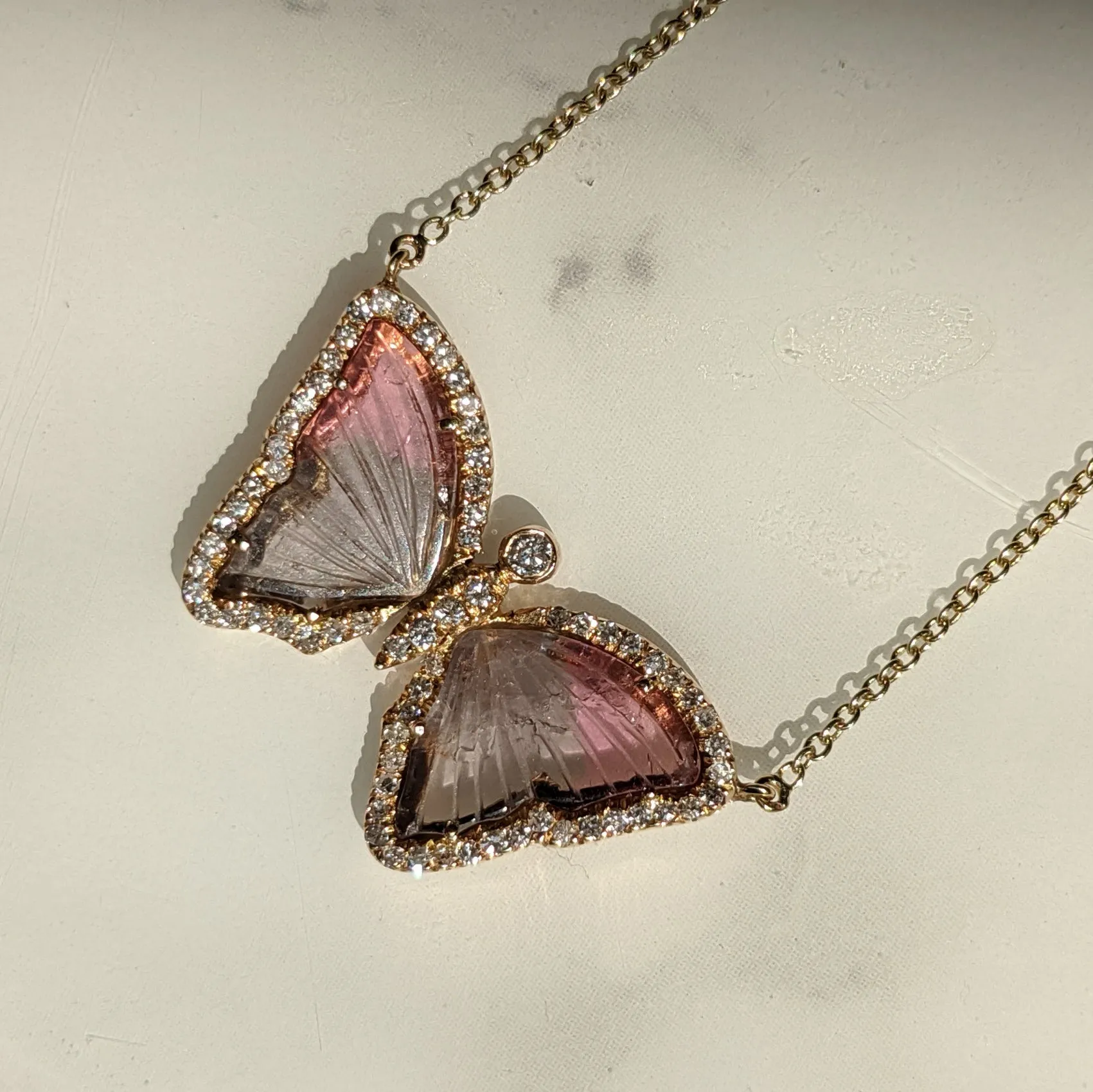 Bicolor Tourmaline Butterfly Necklace With Diamonds