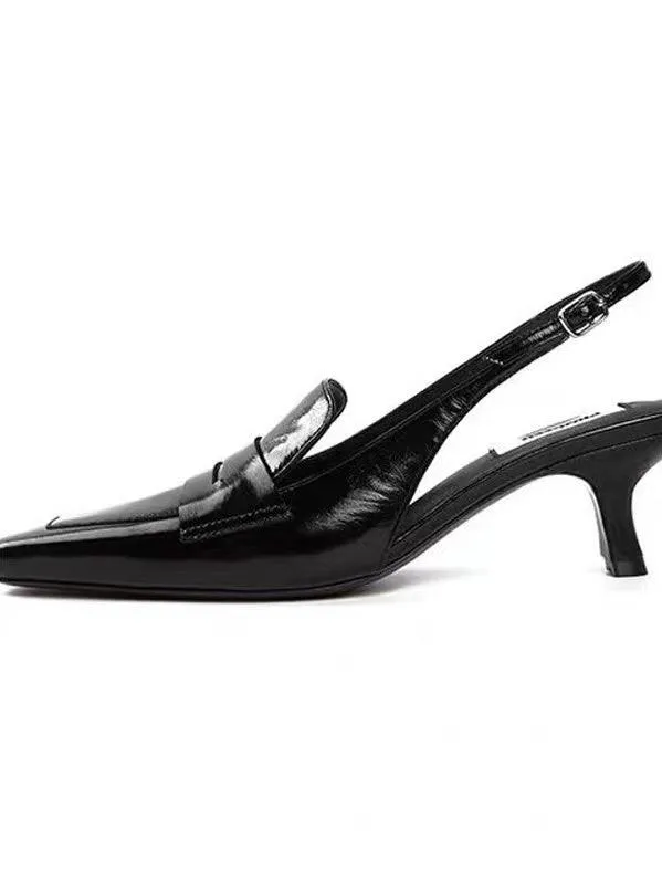 Black Kitten Heel Semi Slippers Pumps