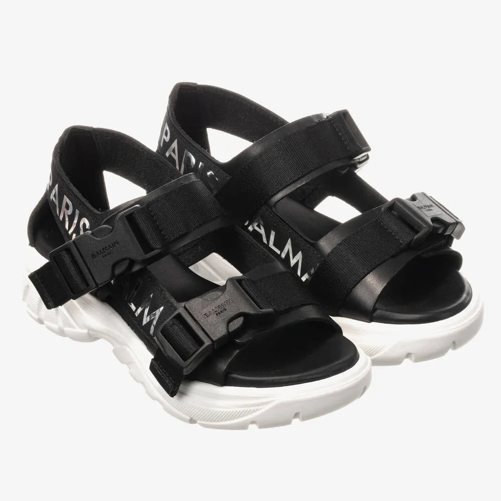 Black Leather Logo Sandal