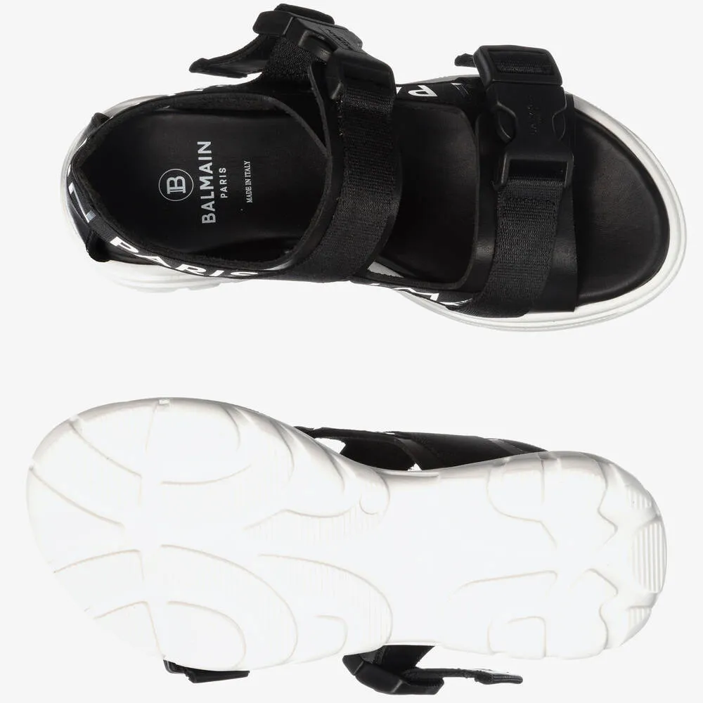 Black Leather Logo Sandal