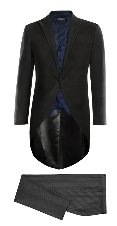 Black morning coat with blue waistcoat