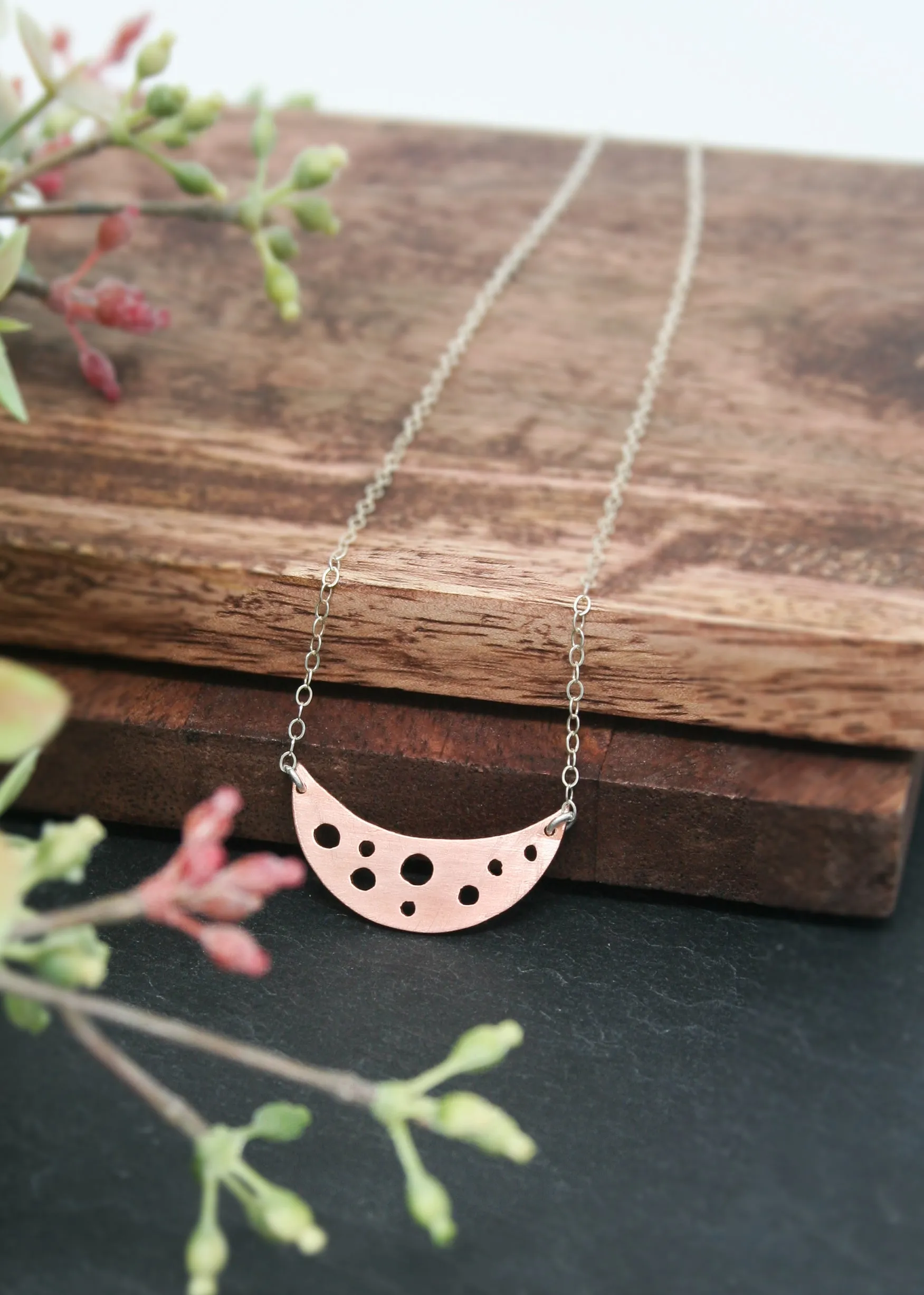 Botanical bubbles small Moon necklace