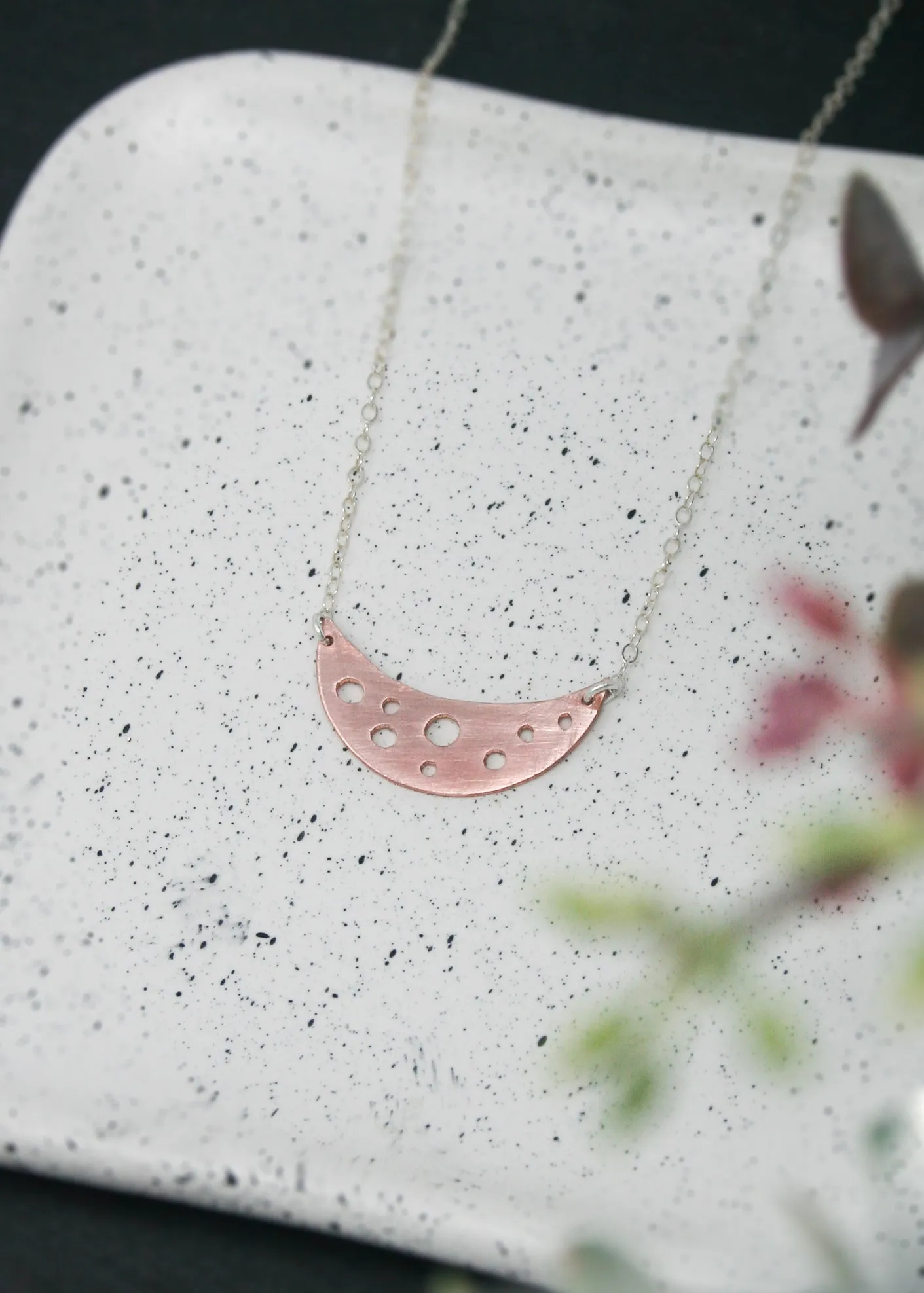 Botanical bubbles small Moon necklace