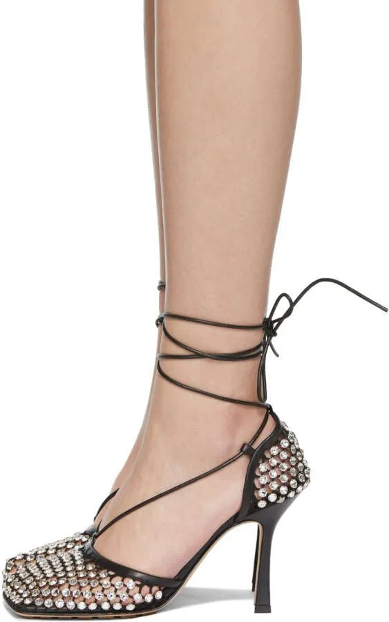 Bottega Veneta Black Crystal Stretch Heels