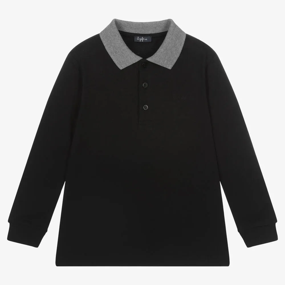 Boys Black Cotton Polo Shirt