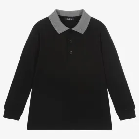 Boys Black Cotton Polo Shirt