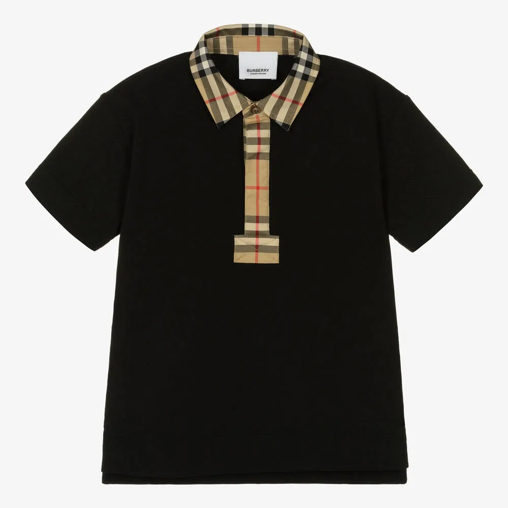 Boys Black Vintage Check Polo Shirt