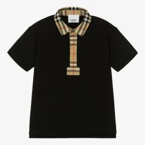 Boys Black Vintage Check Polo Shirt