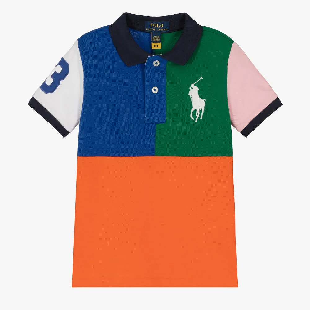 Boys Colourblock Cotton Polo Shirt