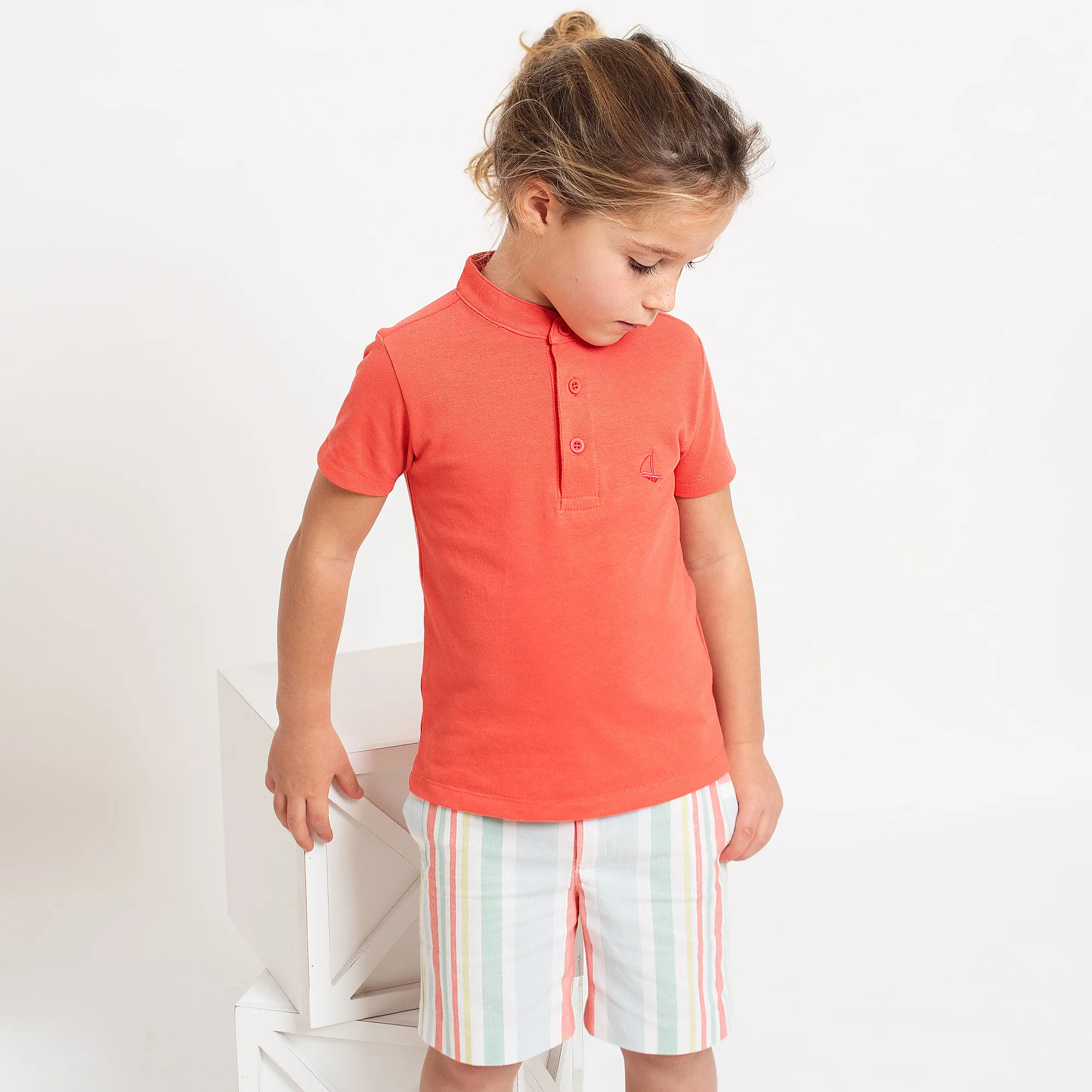 Boys Orange Cotton Polo Shirt