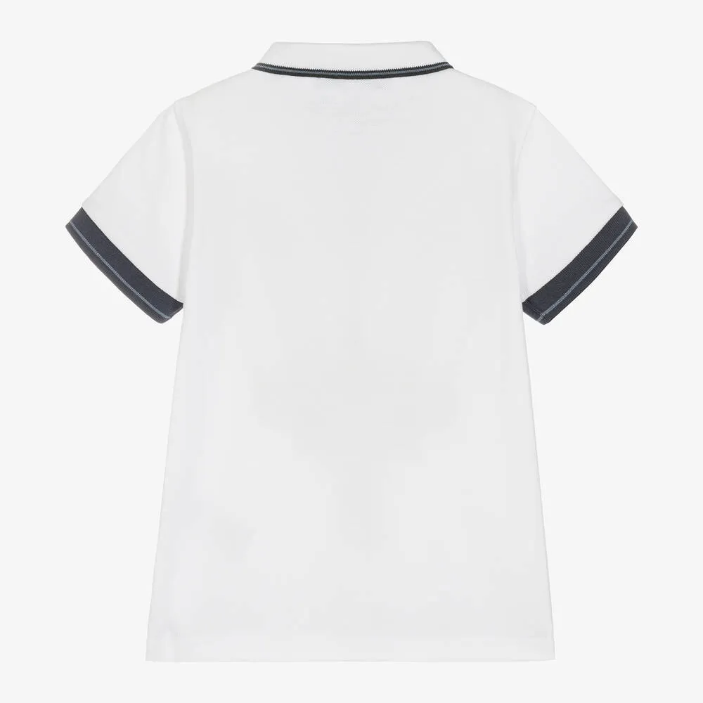 Boys White Cotton Logo Polo Shirt