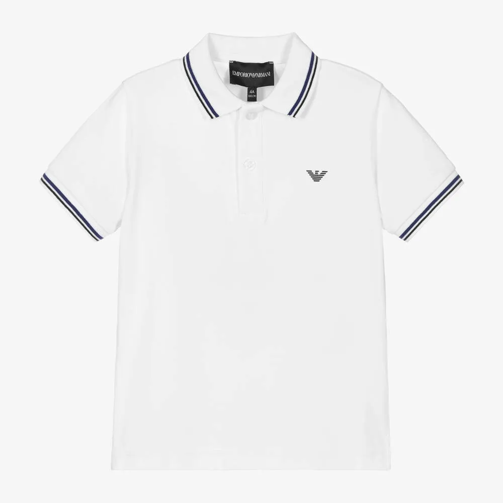 Boys White Cotton Polo Shirt