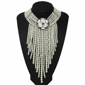 Camellia Flower Pearl Fringe Necklace