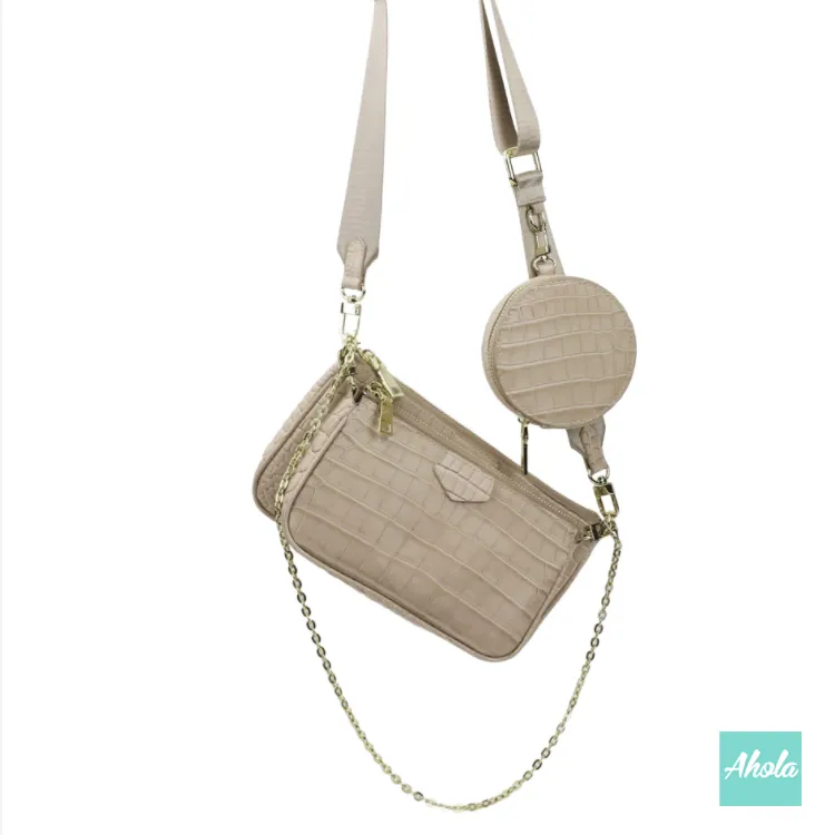 【Carole】Crocodile Pattern Cow Leather Cross Body Bag 燙金壓字真皮手袋