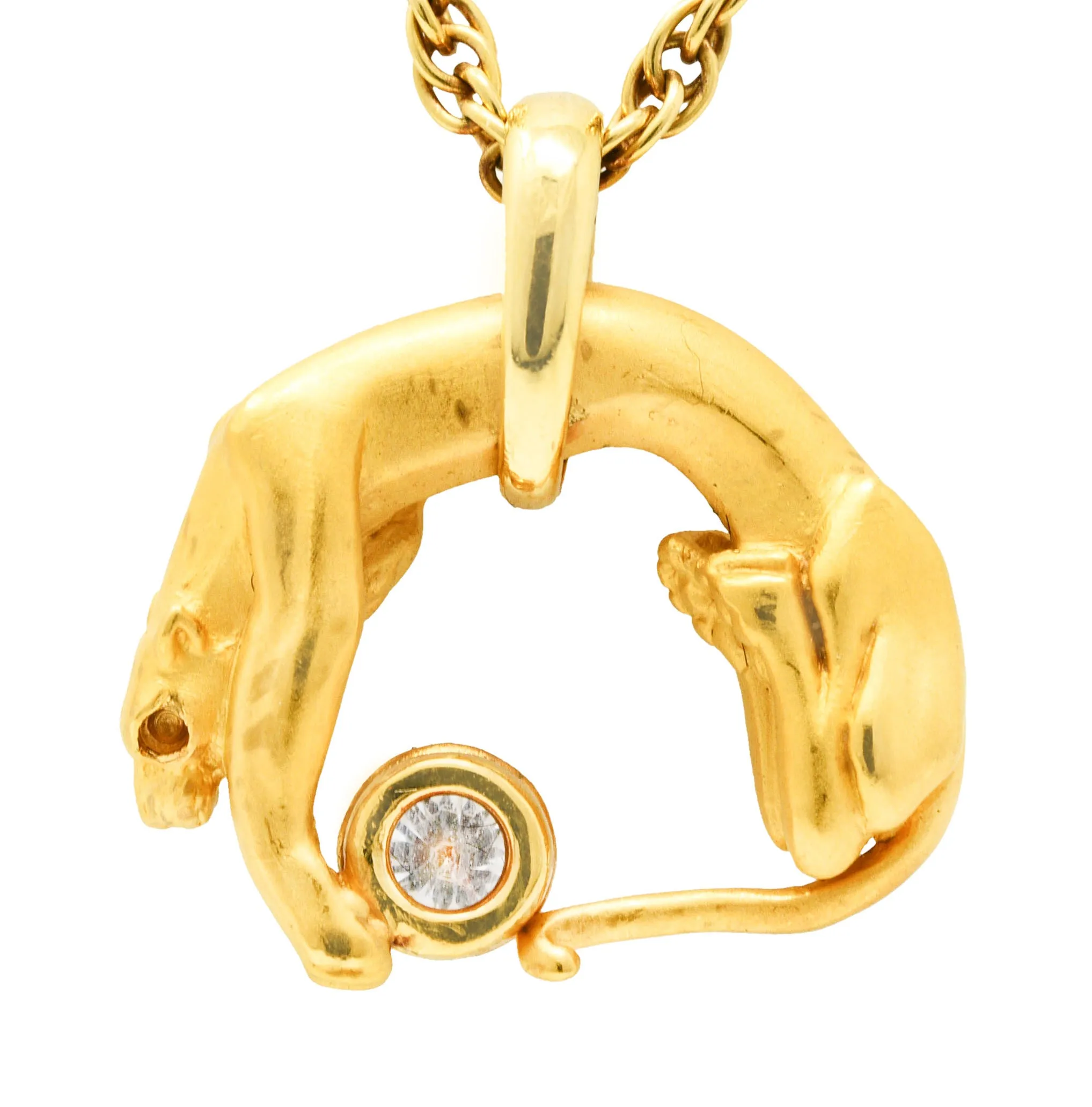 Carrera Y Carrera Diamond 18 Karat Yellow Gold Panther Pendant Necklace