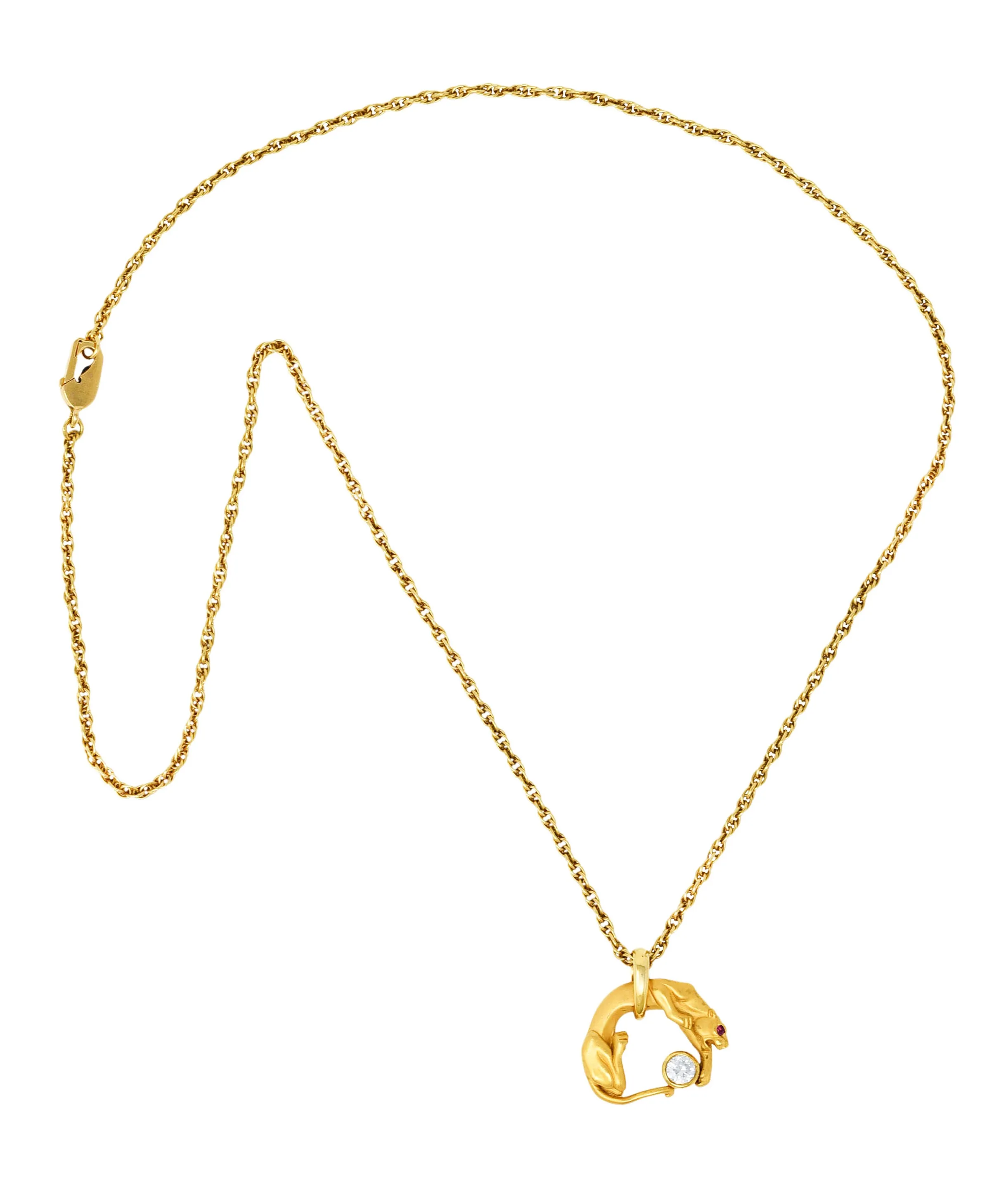 Carrera Y Carrera Diamond 18 Karat Yellow Gold Panther Pendant Necklace