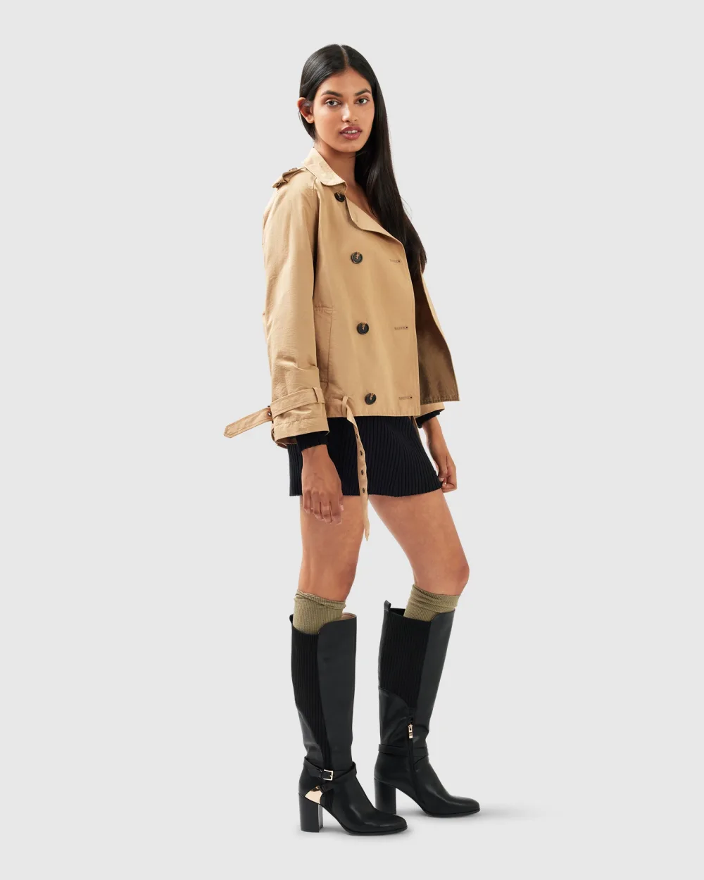 Cool Nights Cropped Trench Coat - Khaki