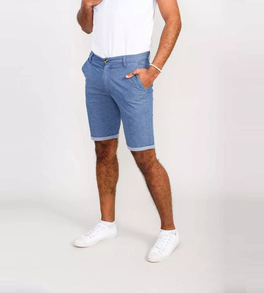 D555 Mens Blue Stretch Chambray Shorts (ALDERTON)